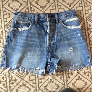High waisted button fly denim shorts